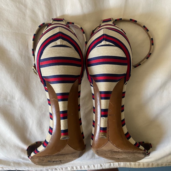 Tabitha Simmons Striped 4" High Heeled One Strap Sandals, Size 10.5 - Picture 3 of 5